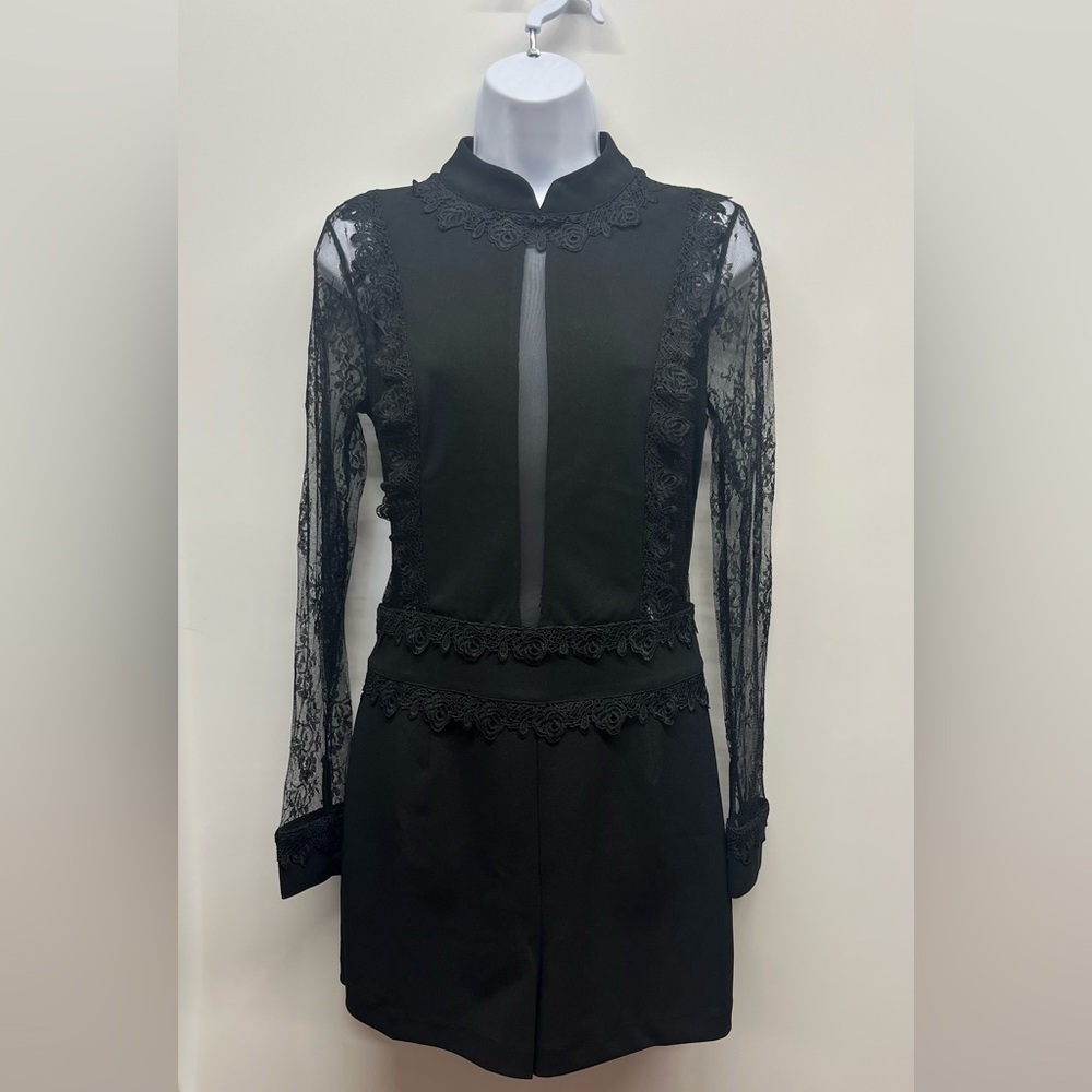 Venus, Black Lace, Long Sleeve Romper, Size 6